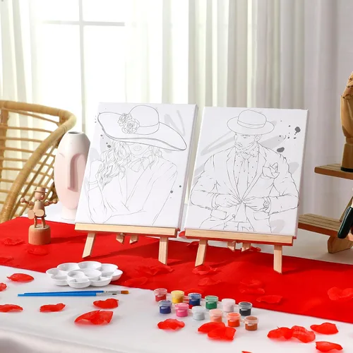 Miniatura 6 de Zhanmai Kit de 112 Piezas para Beber y Pintar para Adultos Noche de Cita Kit de Pintura de Lienzo Predibujado para Parejas Arte de Pintura en Lienzo