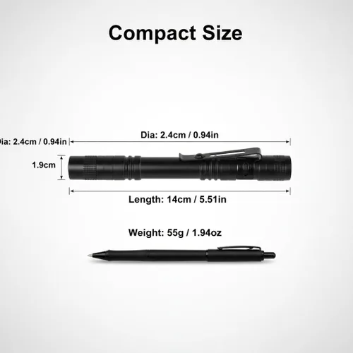 Miniatura 3 de Linterna de bolígrafo de 250 lúmenes, linterna LED compacta con clip, 2 pilas AAA, luz de inspección de bolsillo para transporte diario, uso al aire