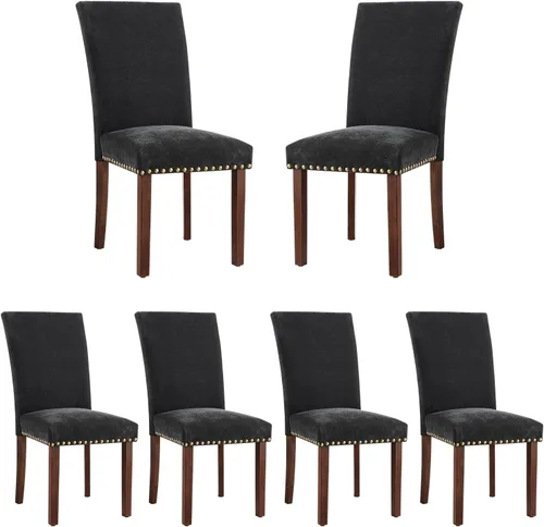 Miniatura 13 de COLAMY Juego de 6 sillas de comedor tapizadas Parsons, sillas laterales de tela para comedor y cocina con ribete de tachuelas y patas de madera