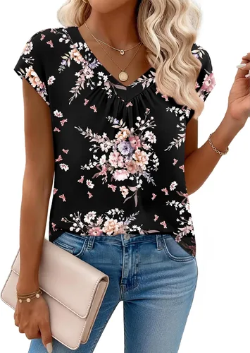 Miniatura 28 de Zeagoo Camisetas de manga corta con cuello en V para mujer, ropa de negocios, ropa de trabajo, ropa de moda