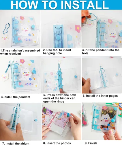 Miniatura 7 de 20 hojas, 40 bolsillos, 3 pulgadas, mini álbum de fotos en hojas sueltas, recargable, 3 anillos, carpeta transparente para tarjetas fotográficas