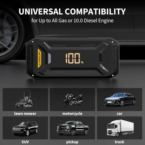 Miniatura 4 de Acmount P120 Arrancador de Batería de Coche Portátil, Arrancador de Puente de Coche de 6000A 12V con Caja de Salto (Todo Gas/10.0L Diésel), Pantalla