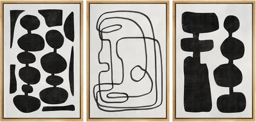 Miniatura 32 de SIGNLEADER Lienzo enmarcado para pared, juego de arte de collage de polígonos retro marrón tostado, ilustraciones con formas abstractas, arte