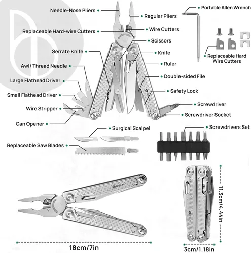 Miniatura 7 de BIBURY Multitools - Alicates Pro BI2049, alicates plegables multiherramienta con hoja de sierra grande, cortadores de alambre, multiherramienta