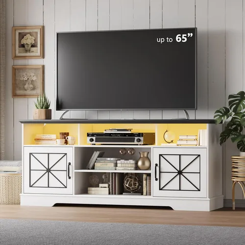 Miniatura 12 de Soporte de TV estilo granja para televisores de 65/60/55 pulgadas, centro de entretenimiento rústico con gabinetes de almacenamiento y puertas Negro