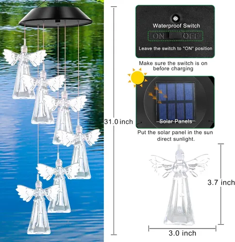 Miniatura 2 de Campanillas de viento solares para exteriores, luces que cambian de color, regalo para mujeres, mamá, abuela, hermana, mejores regalos, campanillas