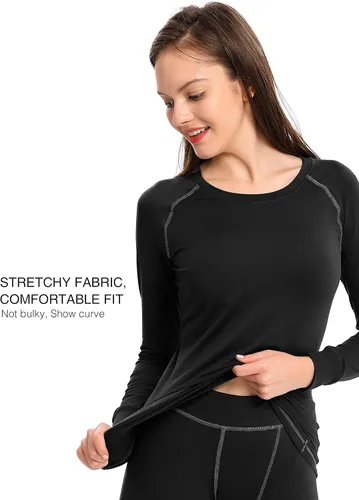 Miniatura 6 de Femofit Conjunto de ropa interior térmica para mujer, parte superior suave, capa base cálida, tallas S-XL, Negro
