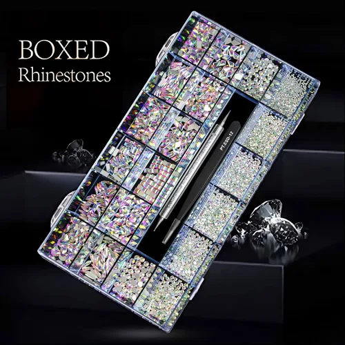 Miniatura 3 de Yzzseven 12 tipos de 600 diamantes AB de cristal + 2500 diamantes de imitación planos mezclados 20 estilos de parte trasera plana DIY manualidades
