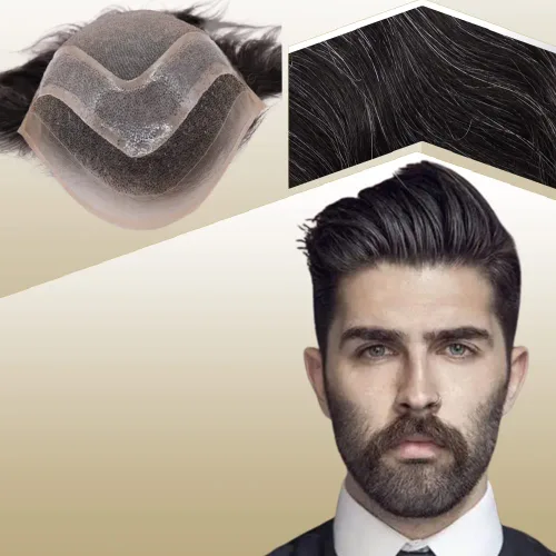 Miniatura 20 de Toupee para hombres, piezas de cabello 100% europeo, sistema de reemplazo de cabello humano virgen de 10 x 8 pulgadas, mono encaje con poliuretano