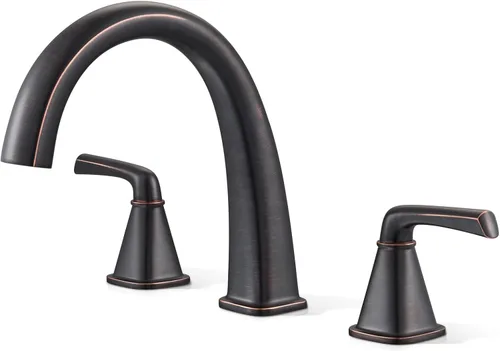 Miniatura 10 de Grifo de bañera romana de alto flujo con ducha de mano, grifo de bañera de montaje en cubierta mate negro de 4 agujeros con válvula, grifos