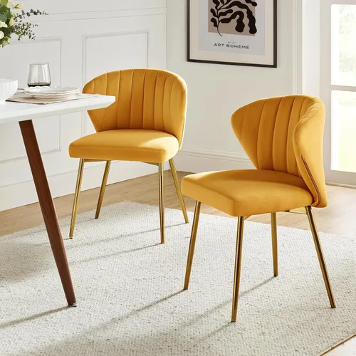 Miniatura 13 de TINA'S HOME Juego de 2 sillas decorativas, sillas laterales de terciopelo glamoroso con patas doradas, sillas de comedor tapizadas de mediados