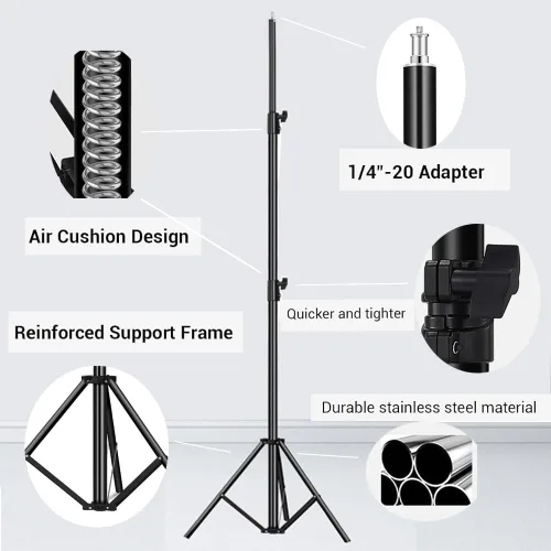 Miniatura 2 de Soporte de luz resistente de 9.2 pies/110.2 in, 22.0 lbs, resorte de carga máxima, soporte de luz de aluminio acolchado para fotografía con tornillo