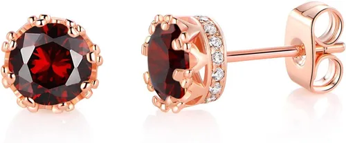 Miniatura 31 de MDFUN Aretes chapados en oro rosa para mujer, 0.236 in, corona brillante redonda, piedra natal, regalo de cumpleaños