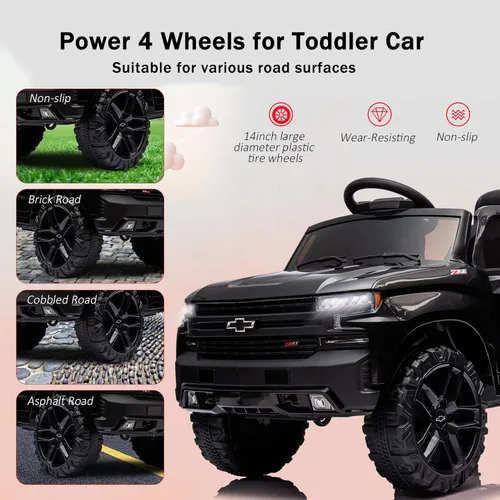 Miniatura 5 de 12V Camioneta de Juguete Eléctrico para Niños con Batería, 4 Ruedas, con Control Remoto para Padres, Chevrolet Silverado, Camiones para Niños Negro