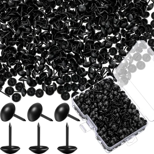 Miniatura 7 de Outus 1000 piezas de tachuelas de tapicería negras de 7/16 pulgadas tachuelas decorativas para muebles clavos de tapicería con caja
