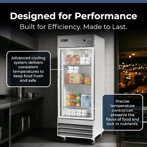 Miniatura 3 de PEAKCOLD Refrigerador comercial de una sola puerta de vidrio, 23 pies cúbicos, 29 "W Acero inoxidable Reach-In Vertical Refrigerador, Estantes