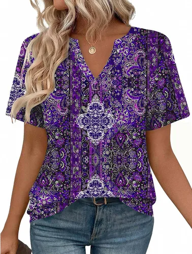 Miniatura 13 de Zeagoo Camisetas de manga corta con cuello en V para mujer, bonitas, elegantes, casuales, para negocios, trabajo, blusa