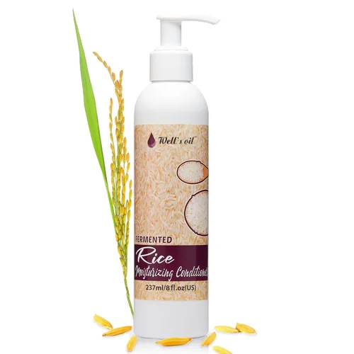 Well's - Acondicionador de agua de arroz fermentado para el crecimiento del cabello, lleno de manteca de karité, argán, romero, citronela, lavanda,
