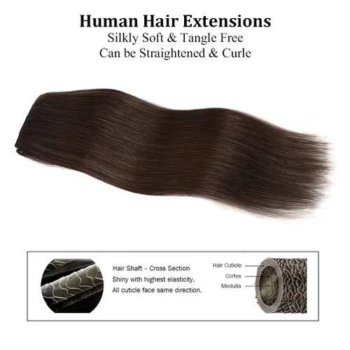 Miniatura 5 de Extensiones de cabello humano Remy de 18 pulgadas con clip para mujer, extensiones de cabello humano liso y sedoso, 2.12 onzas, 4 piezas