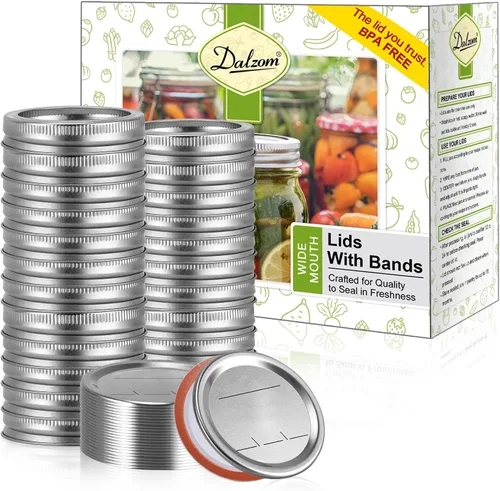 Miniatura 8 de Dalzom® 24 tapas de conservas con 24 anillos de boca regular, tapas de tarro de masón premium con bandas/anillos para bola, tarros Kerr