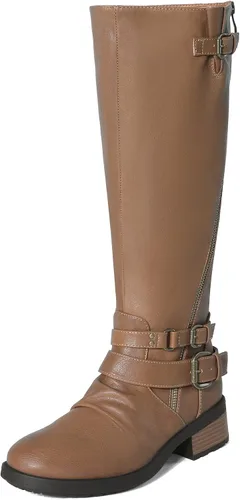 DREAM PAIRS Botas de equitación hasta la rodilla para mujer de pantorrilla ancha