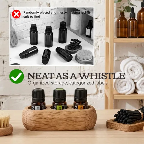 Miniatura 4 de RoseFlower Soporte organizador de madera para exhibición de aceites esenciales – 3 ranuras de madera de roble rojo – Capacidad para hasta 3 botellas