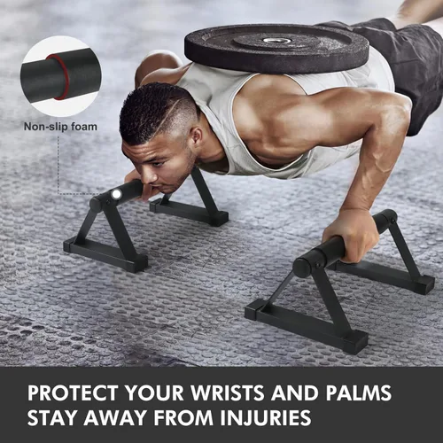 Miniatura 5 de Barras de flexiones de madera, barras paraletas, barras antideslizantes para parada de manos para calistenia, fitness, entrenamientos de piso, Negro