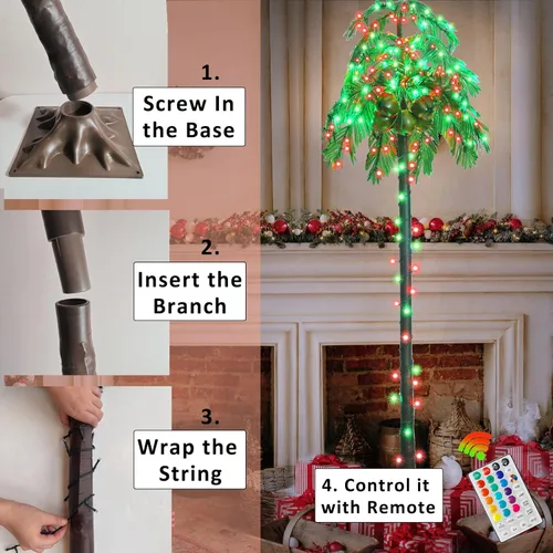 Miniatura 6 de Ledido Palmera Iluminada de 7 Pies que Cambia de Color con 5 Cocos, 218LED Árboles de Palmera Artificiales Iluminados para Exteriores con Control