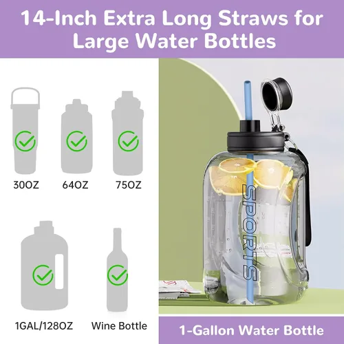 Miniatura 7 de NiHome Paquete de 7 pajitas de silicona de 14 pulgadas para vasos Stanley y botellas grandes, longitud personalizable, popotes reutilizables