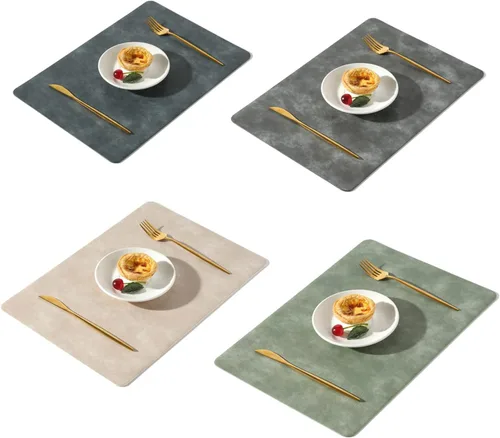 Miniatura 17 de UnivoColors Juego de 4 manteles individuales de cuero de vaca lavado con patrón PU, resistentes al calor, para mesa de cocina, impermeables, Marrón