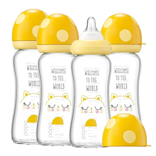 Miniatura 10 de YOHKOH Biberón de vidrio natural con pezón de flujo lento de nivel 1, biberones anticólicos para recién nacidos, botella de vidrio de cuello ancho