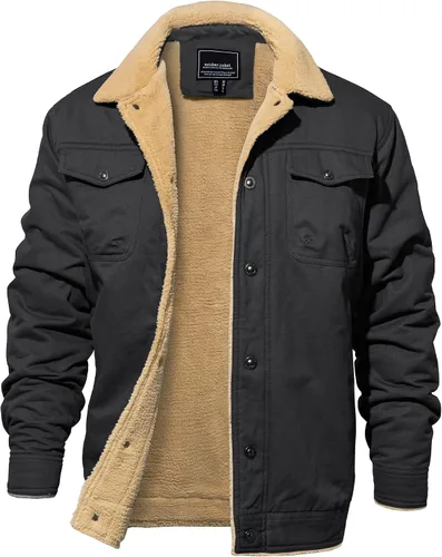 EKLENTSON Chaqueta de invierno para hombre, gruesa y térmica, de algodón, con forro polar, abrigo de camionero con solapa, para trabajo, para hombre