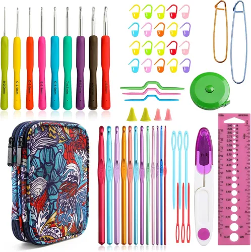 Miniatura 8 de KOKNIT Kit profesional de ganchillo, 9 ganchos de ganchillo ergonómicos de agarre suave, 14 ganchos de ganchillo de aluminio completo con funda