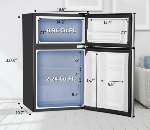 Miniatura 5 de Mini refrigerador de 3.2 pies cúbicos con congelador, refrigerador retro de 2 puertas y congelador de bajo ruido, eficiencia energética, 7 modos
