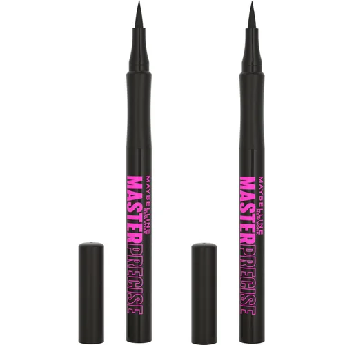 Maybelline Eyestudio Master Precise All Day - Delineador líquido impermeable para todo el día, negro, 2 unidades (el embalaje puede variar)