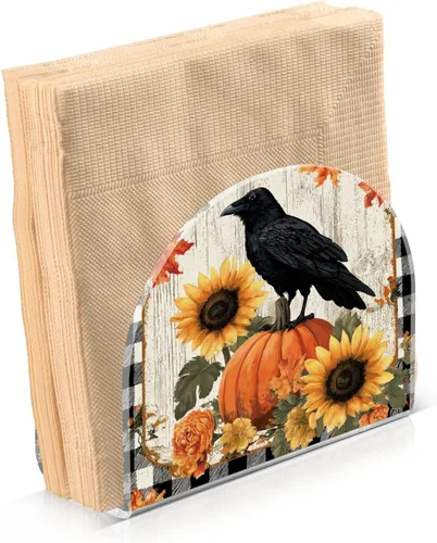 Miniatura 19 de Servilletero de otoño de gnomo negro para mesa, dispensadores de pañuelos acrílicos, servilleteros de cóctel para bodas, fiestas, eventos