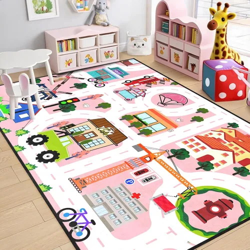 Miniatura 7 de Alfombra de mapa de ruta para niños, alfombras para niños para sala de juegos, alfombras de automóvil para niños, tapetes de juego para piso