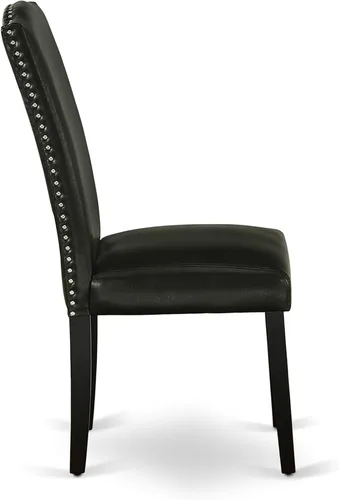 Miniatura 6 de East West Furniture ENP1T69 Encinal Parson - Juego de 2 sillas acolchadas de piel sintética negra con ribete de clavo, color negro