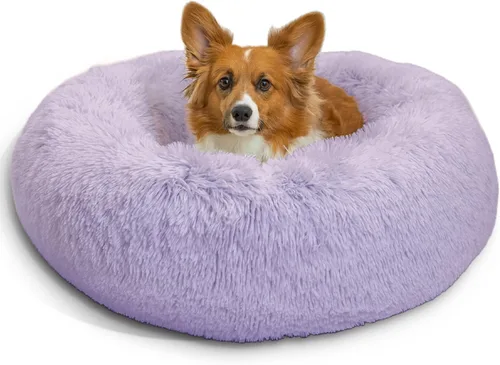 Best Friends by Sheri Original Calming Donut Cama para Perros y Gatos, Piel Sintética Shag, Lavanda, (30 x 30 pulgadas) - Alivio de la Ansiedad para