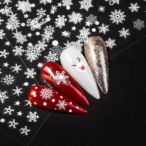 Miniatura 5 de Calcomanías de uñas de copo de nieve 10 hojas, calcomanías de copo de nieve de Navidad, calcomanías de uñas 3D autoadhesivas, diseño de uñas de tema