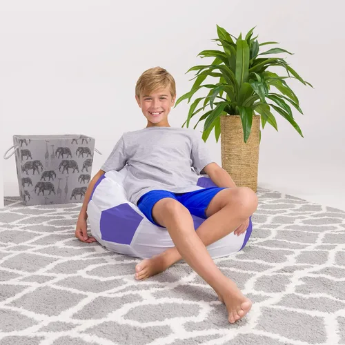 Posh Beanbags - Sillón puff mediano de 27 pulgadas, balón de fútbol deportivo, color morado y blanco