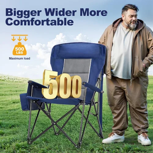 Miniatura 3 de LET'S CAMP Sillas de campamento de gran tamaño de 29.52 pulgadas, respaldo alto, silla de césped resistente, soporta 500 libras, silla plegable