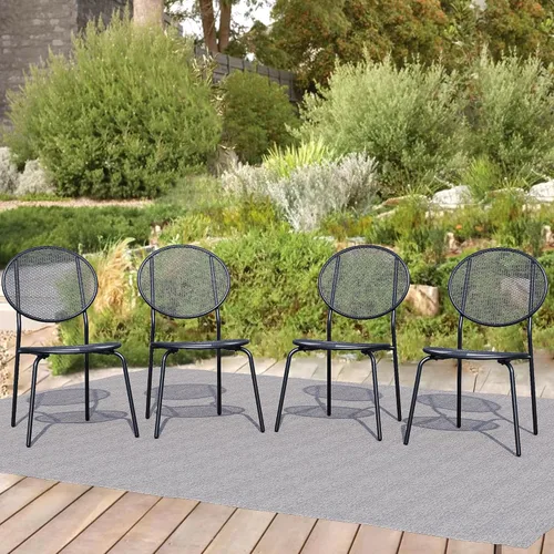 Miniatura 17 de Juego de 2 sillas de comedor para patio, sillas de comedor apilables negras para exteriores, juego de muebles de patio de metal para jardín, patio