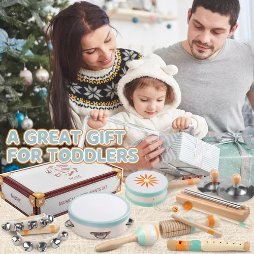 Miniatura 6 de Instrumentos musicales para bebés – Juguetes musicales Montessori para niños pequeños de 1 a 3 años, juego de instrumentos de percusión de madera