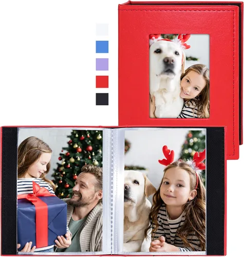 Miniatura 8 de Vienrose Álbum de fotos pequeño de 4 x 6 pulgadas, paquete de 2 mini libros de fotos con cubierta de cuero, 26 páginas con capacidad para 52