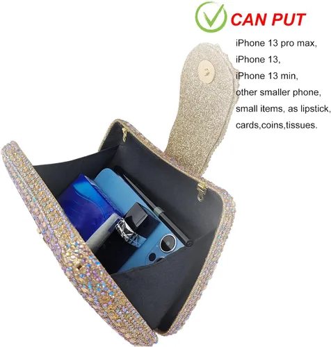 Miniatura 6 de Bolso de noche único con diamantes de imitación brillantes para mujer, bolso de embrague floral Sparkly, Rhinestone, Unique, Floral