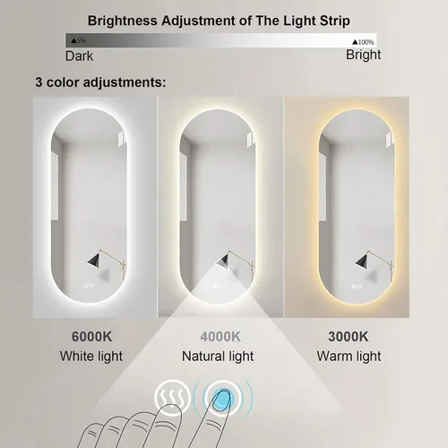 Miniatura 2 de Espejo retroiluminado LED para baño con luces, espejo de baño grande montado en la pared, espejo de baño acrílico iluminado CRI90+ IP54, espejo