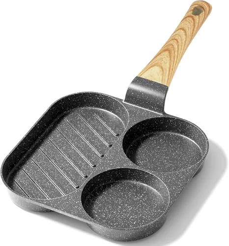 Miniatura 12 de GiPP Sartén de cerámica antiadherente para huevos, sartén dividida 3 en 1 para tortilla de desayuno, 7.9 pulgadas con mango resistente al calor