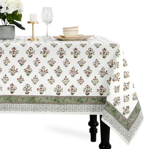 Miniatura 21 de CPC - Mantel cuadrado 100% algodón, 60 x 60 pulgadas, estampado de bloques indios, mantel para bodas, primavera/verano, barbacoa, verde ágata