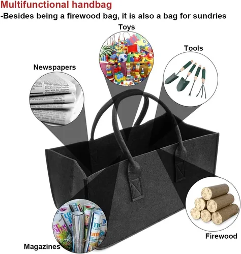 Miniatura 6 de Bolsa para leña plegable para leña, con mango (Negro)